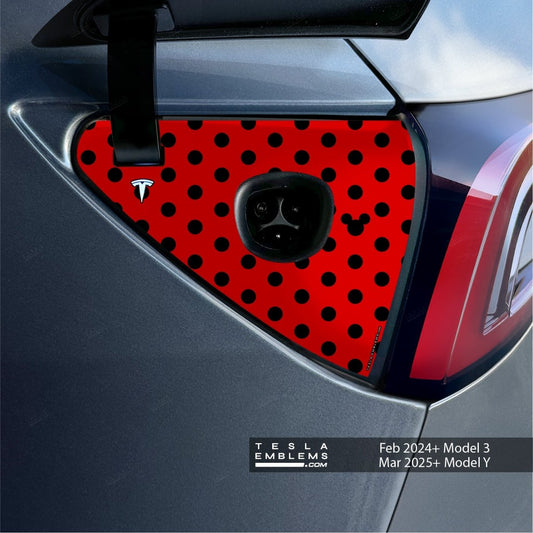 Mickey Red Polkadots Tesla Charge Port Wrap | Model Y - Tesla Emblems