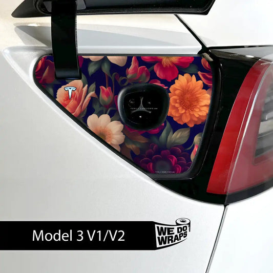 Midnight Bloom Tesla Charge Port Wrap | Model 3 - Tesla Emblems