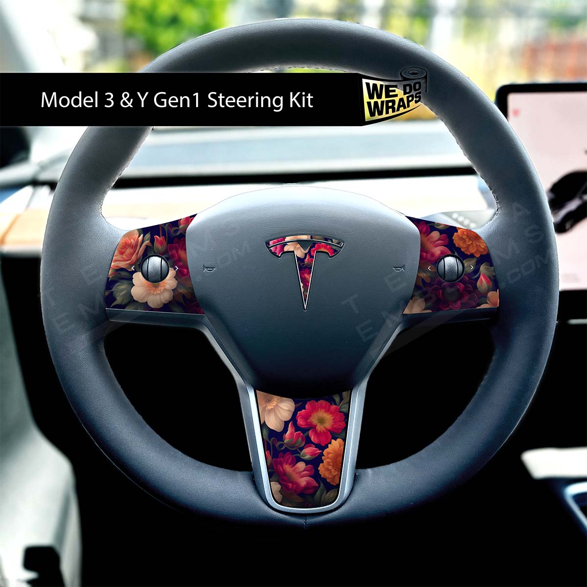 Midnight Bloom Tesla Steering Wheel Trim Decal Kit (4pcs) | M3 2017 - Jan 2024 - Tesla Emblems