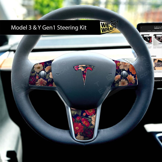Midnight Bloom Tesla Steering Wheel Trim Decal Kit (4pcs) | M3 2017 - Jan 2024 - Tesla Emblems