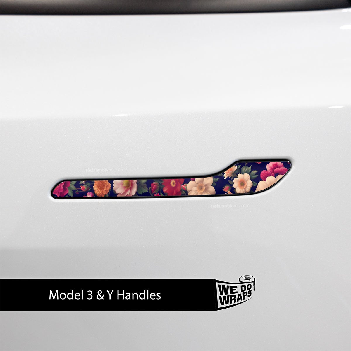 Midnight Bloom Tesla Door Handle Decals (4pcs) - Tesla Emblems