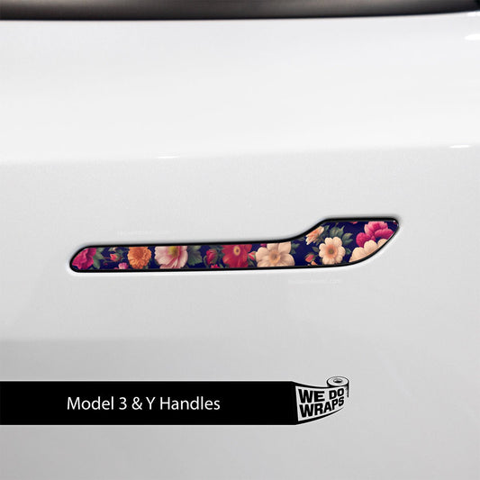 Midnight Bloom Tesla Door Handle Decals (4pcs) - Tesla Emblems