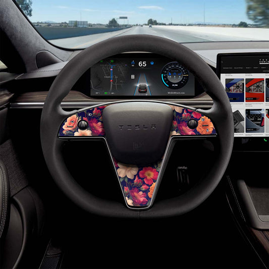 Midnight Bloom Tesla Steering Wheel Trim Decal Kit (3pcs) | MX ’21-26 - Tesla Emblems