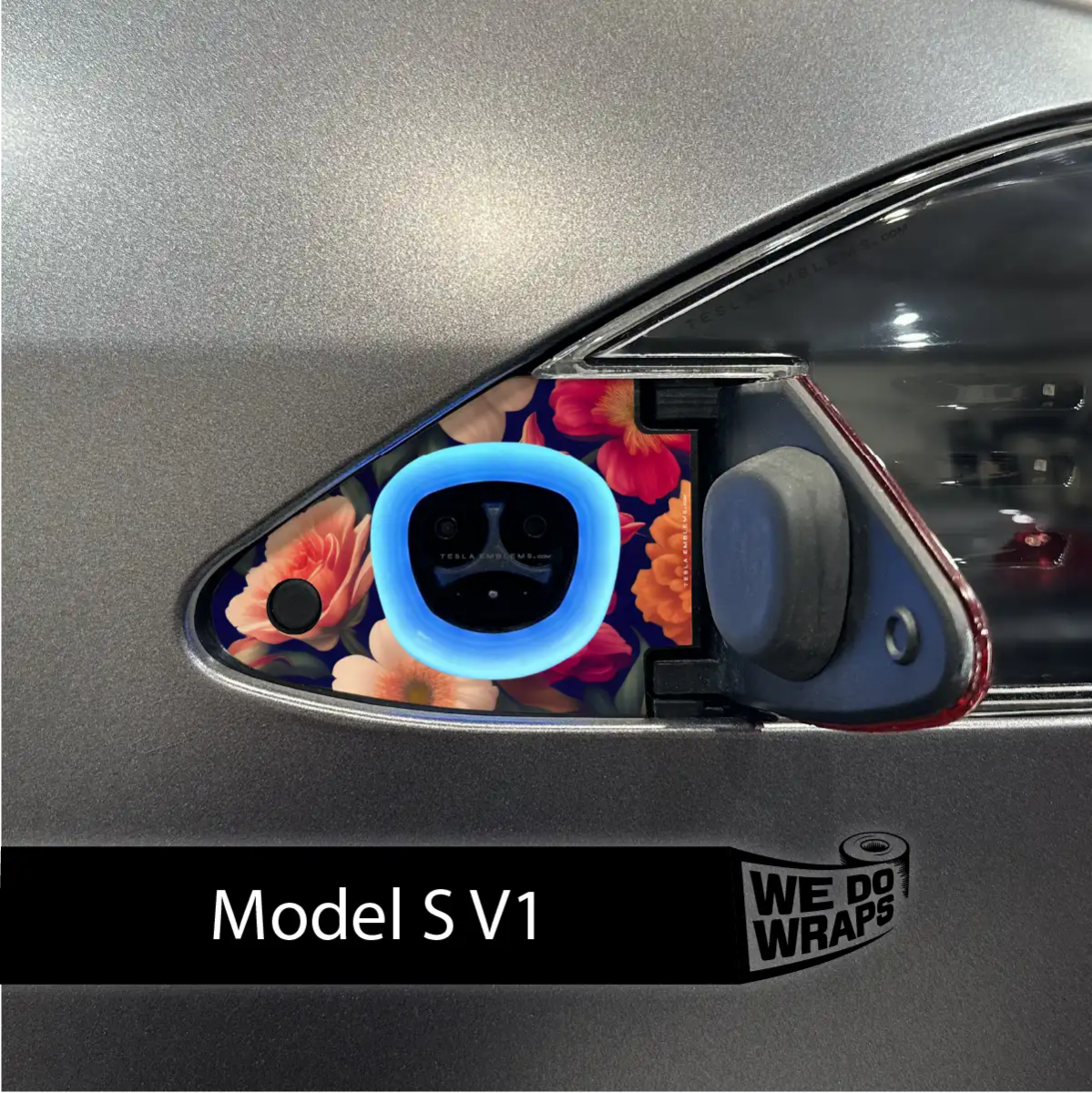 Midnight Bloom Tesla Charge Port Wrap | Model S - Tesla Emblems