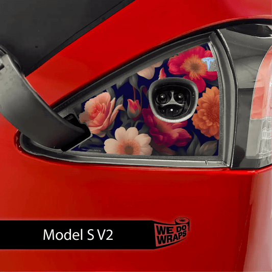 Midnight Bloom Tesla Charge Port Wrap | Model S - Tesla Emblems