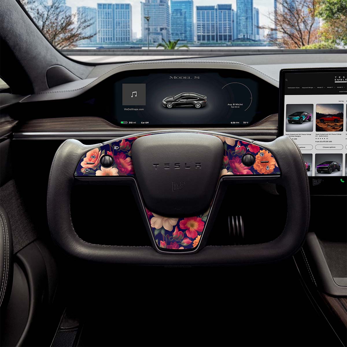 Midnight Bloom Tesla Steering Wheel Trim Decal Kit (3pcs) | MX ’21-26