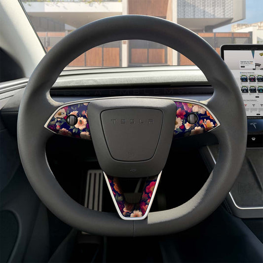 Midnight Bloom Tesla Steering Wheel Trim Decal Kit (3pcs) | MY 2026+ Refresh - Tesla Emblems