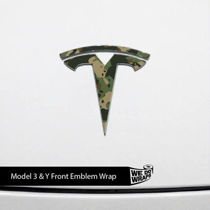 Camo Tesla Emblem Decals (Front + Back) | Model Y - Tesla Emblems