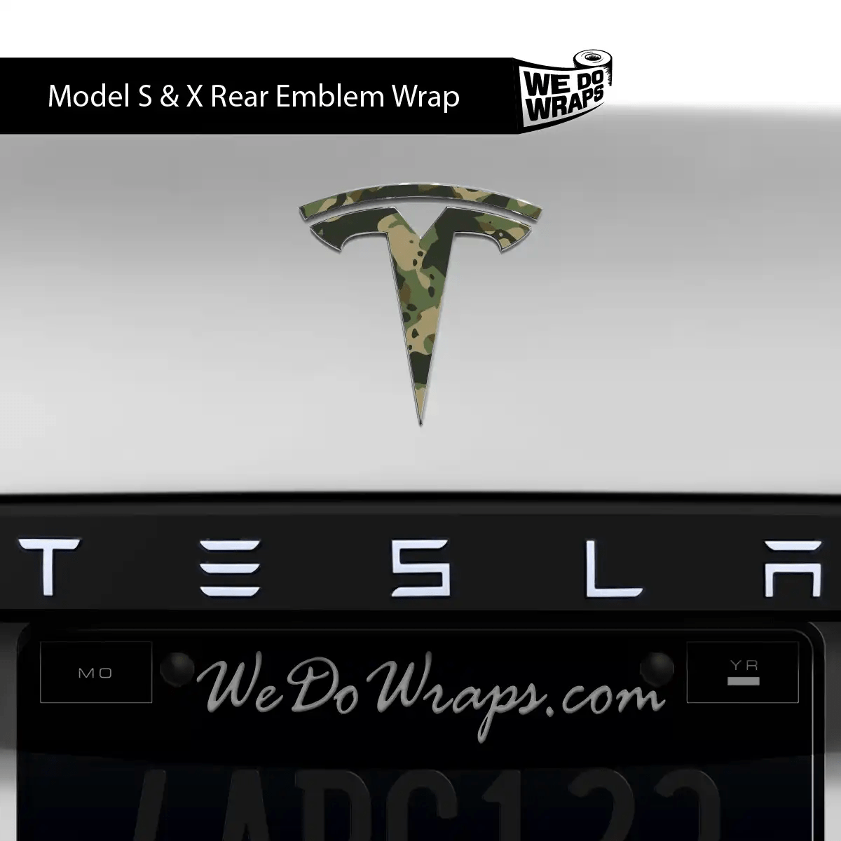 Camo Tesla Emblem Decals (Front + Back) | Model X - Tesla Emblems