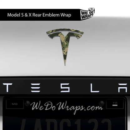 Camo Tesla Emblem Decals (Front + Back) | Model X - Tesla Emblems