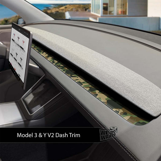 Military Green Camo Tesla Dash Trim Wrap | Model 3 ’24-26 Refresh