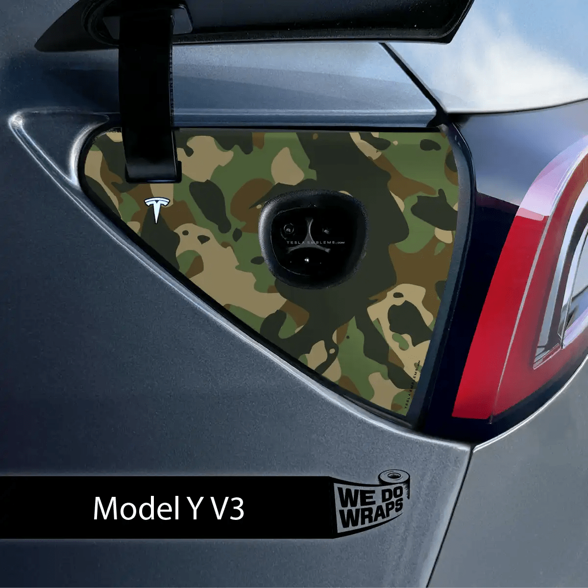 Camo Tesla Charge Port Wrap | Model Y - Tesla Emblems