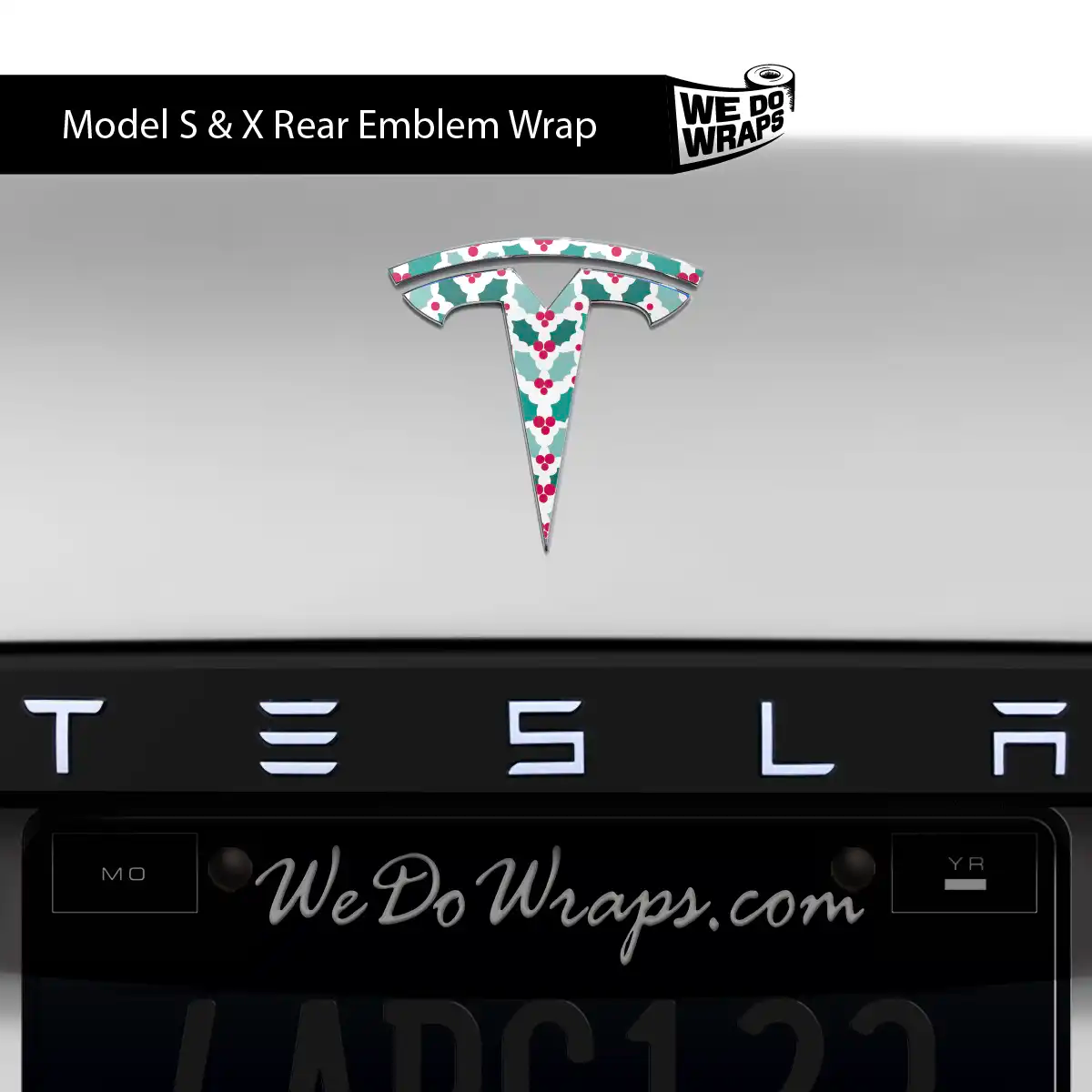 Mistletoe Tesla Emblem Decals (Front + Back Emblem Decals) | Model X - Tesla Emblems