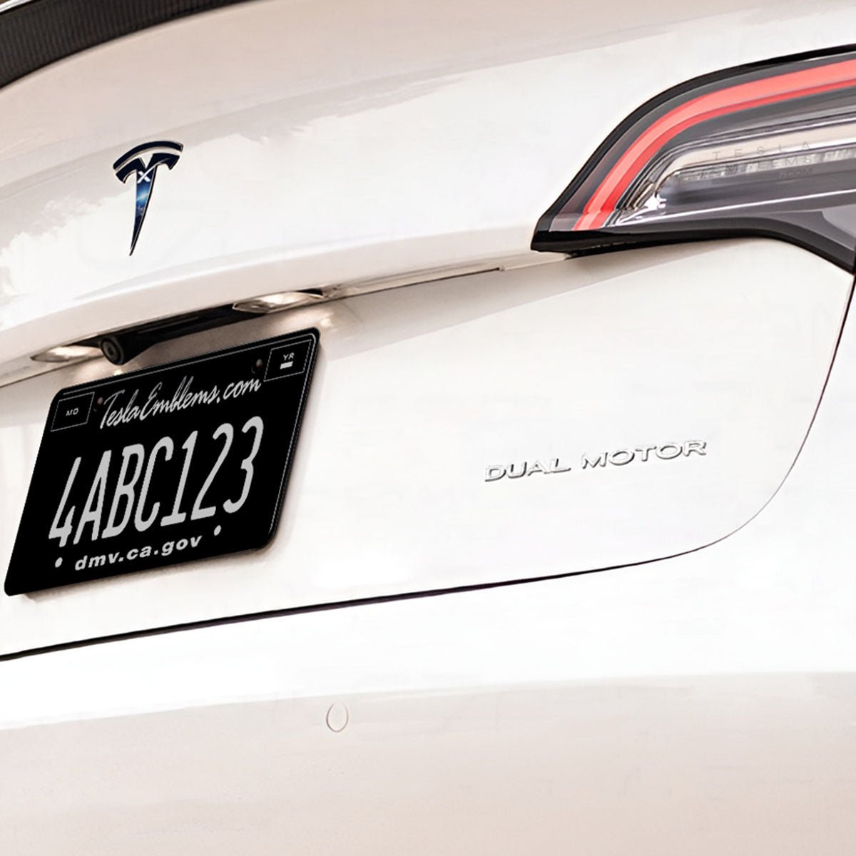 "Dual Motor" Chrome - Genuine OEM Original Tesla Factory Emblems | Rear Trunk Badging for Model 3/Y/S/X Cybertruck - Tesla Emblems