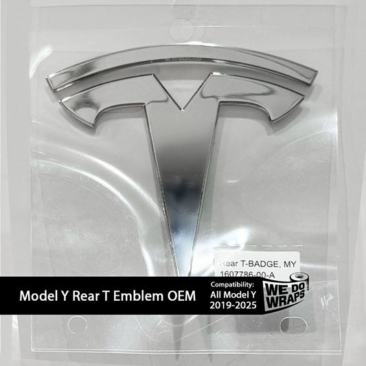 Model Y REAR Tesla T Emblem | Genuine OEM Original Badging - Chrome - Tesla Emblems