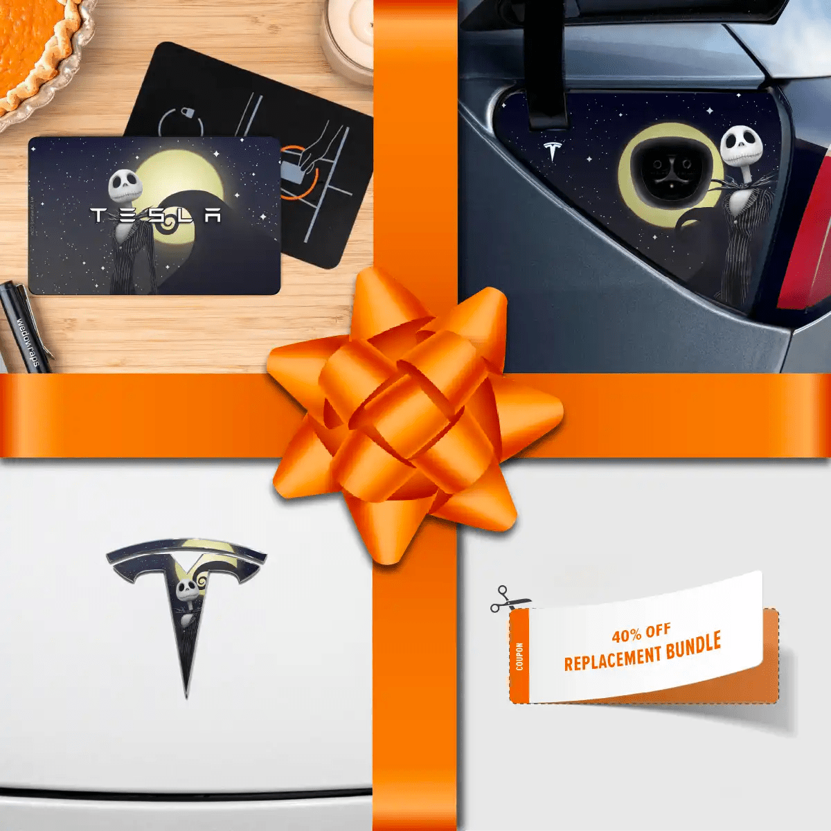 Holiday Bundle Moonlit Mischief Tesla Wrap Kit | Model Y - Tesla Emblems