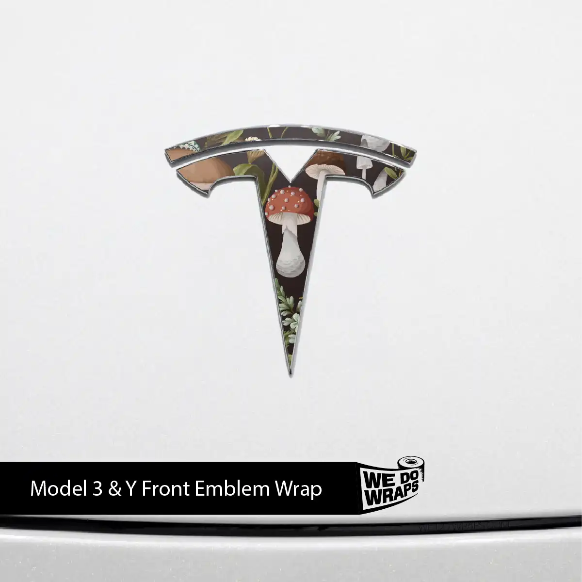 Mushroom Garden Tesla Emblem Decals (Front + Back) | Model 3