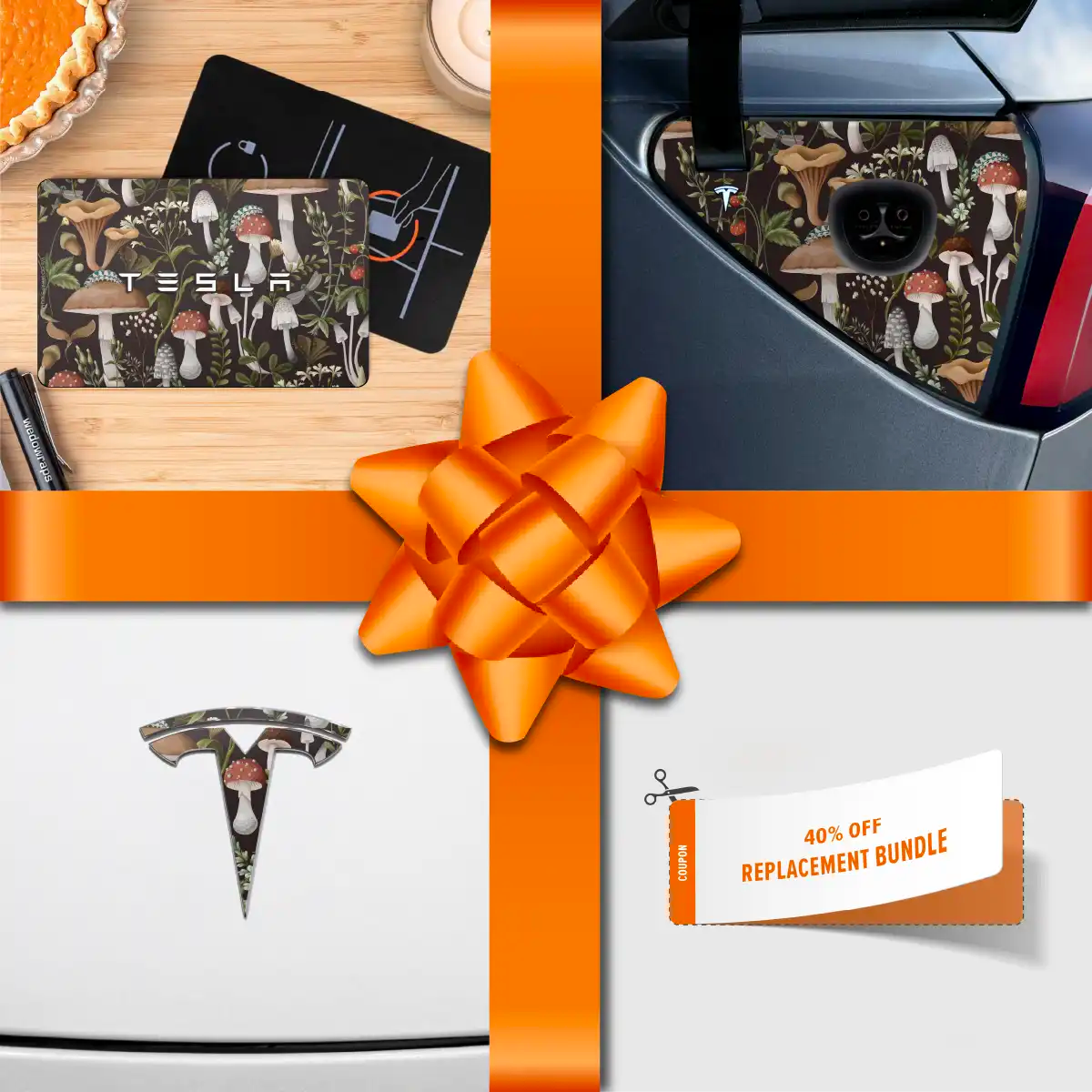 Holiday Bundle Mushroom Garden Tesla Wrap Kit | Model 3