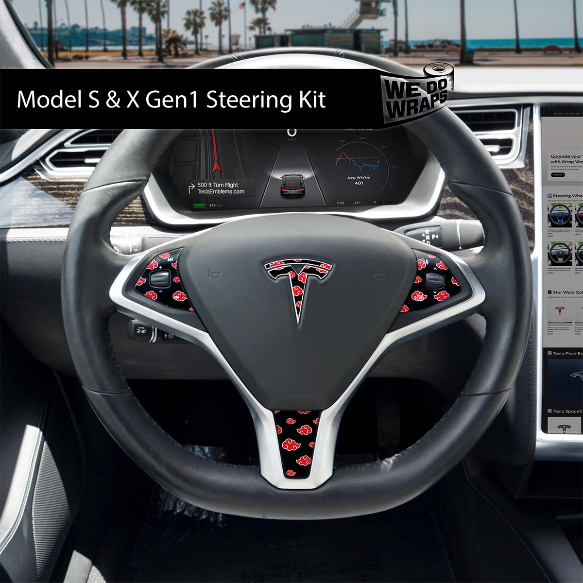 Kumo Clouds Tesla Steering Wheel Wrap | Model S - Tesla Emblems