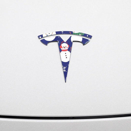 Snowmen Tesla Emblem Decals (Front + Back Emblem Decals) - Tesla Emblems