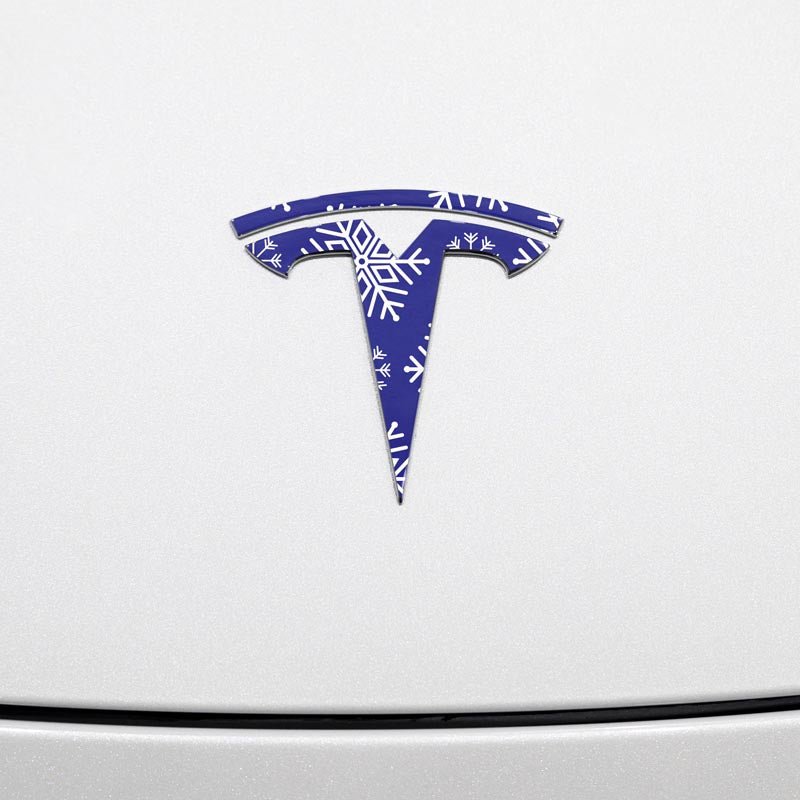 Snowflake Tesla Emblem Decals (Front + Back Emblem Decals) - Tesla Emblems