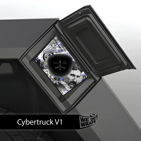 Nikola Tesla Steampunk / Trash Polka Tesla Charge Port Wrap | Cybertruck - Tesla Emblems