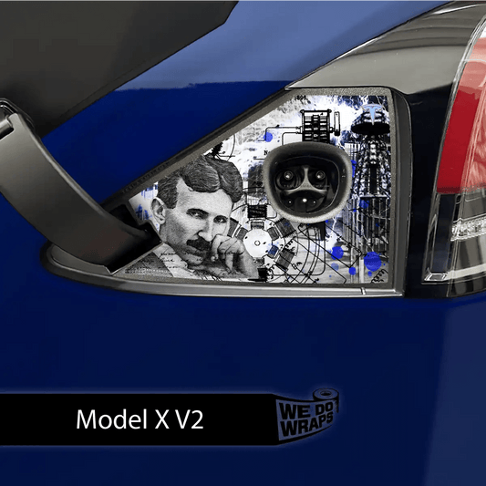 Nikola Tesla Steampunk / Trash Polka Tesla Charge Port Wrap | Model X - Tesla Emblems