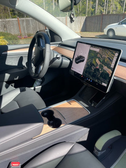 White Ash Stock Tesla Woodgrain Gen1 Center Console Wrap Kit | 2017 - 2021 Model 3 - Tesla Emblems