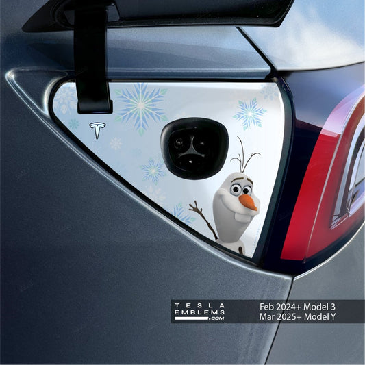 Frozen Olaf Tesla Charge Port Wrap | Model Y - Tesla Emblems