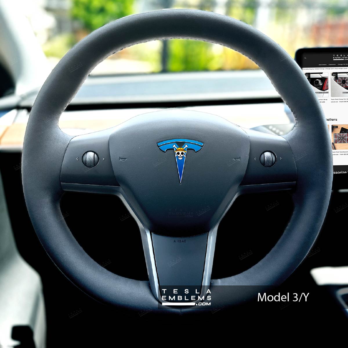One Piece Tesla Steering Wheel Emblem Decal - Tesla Emblems