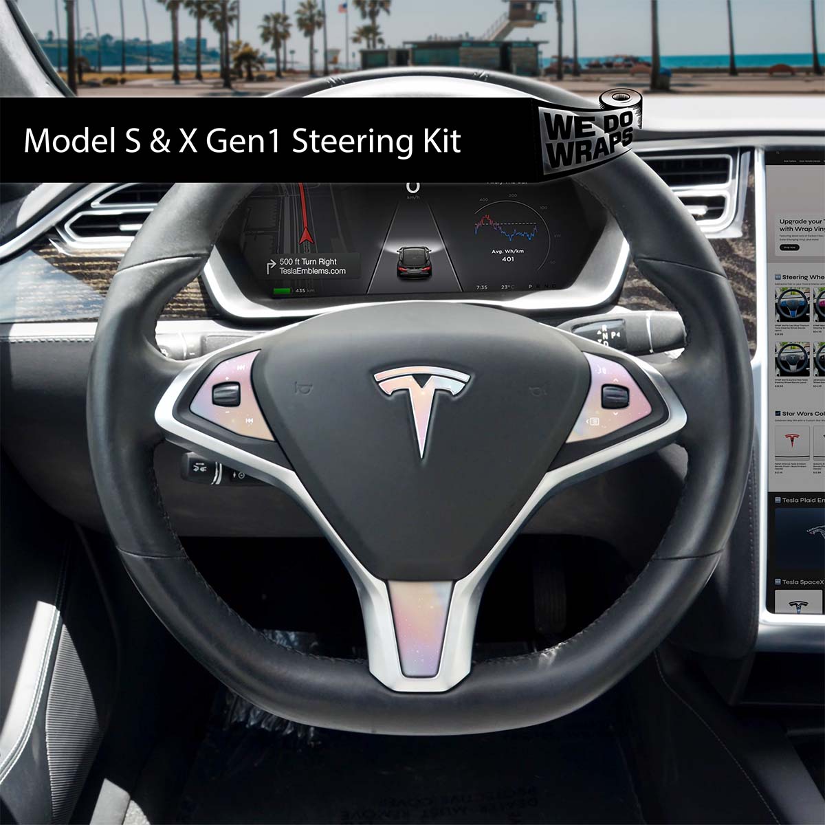 Pastel Galaxy Tesla Steering Wheel Wrap | Model S - Tesla Emblems