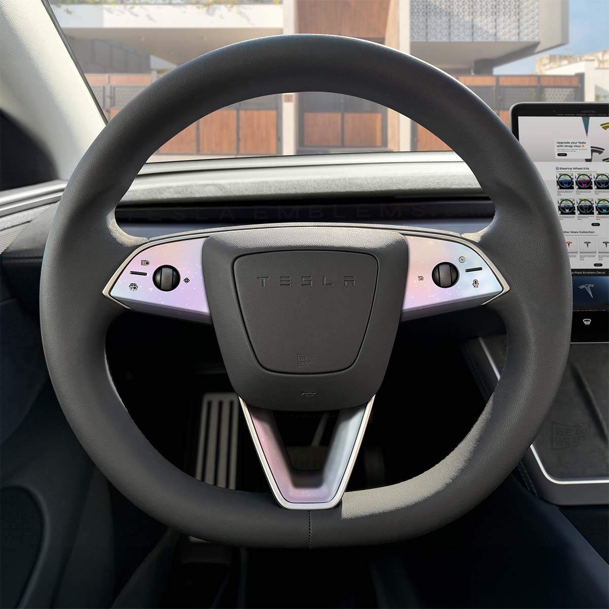 Pastel Galaxy Tesla Steering Wheel Trim Decal Kit (3pcs) | MY 2026+ Refresh - Tesla Emblems