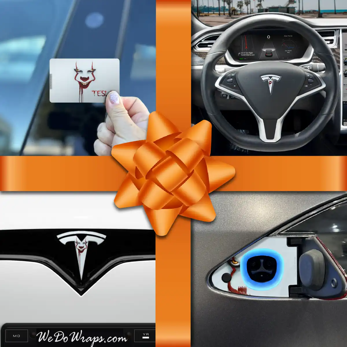 Holiday Bundle Pennywise the Dancing Clown Tesla Wrap Kit | Model X - Tesla Emblems
