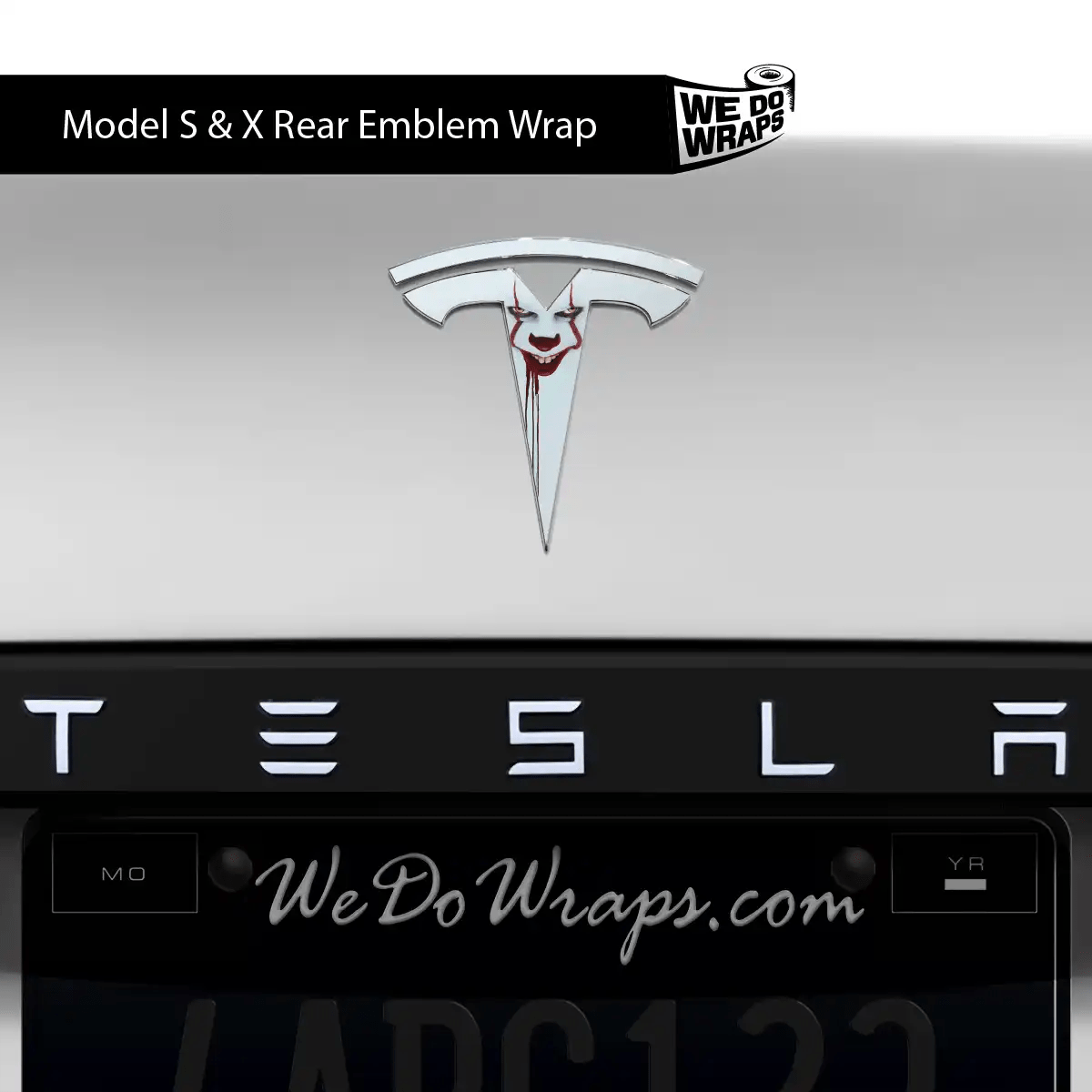 Pennywise the Dancing Clown Tesla Emblem Decals (Front + Back) | Model X - Tesla Emblems