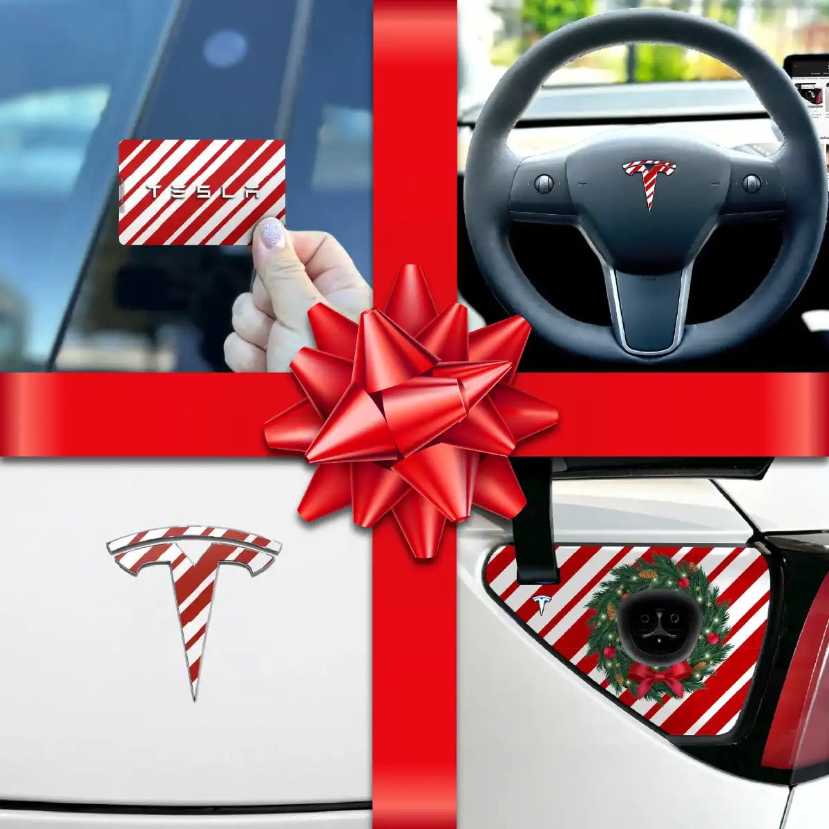 Holiday Bundle Peppermint Tesla Wrap Kit | Model 3 - Tesla Emblems