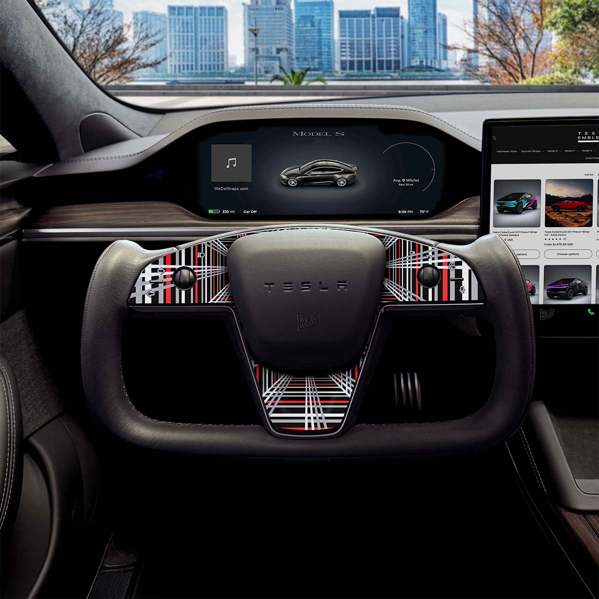 Plaid Performance Mode Tesla Steering Wheel Trim Decal Kit (3pcs) | MX Feb 2021+
