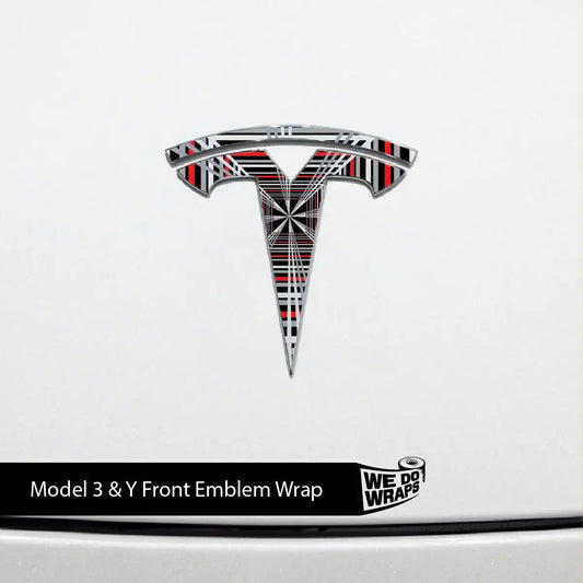 Plaid Tesla Emblem Decals (Front + Back) | Model Y