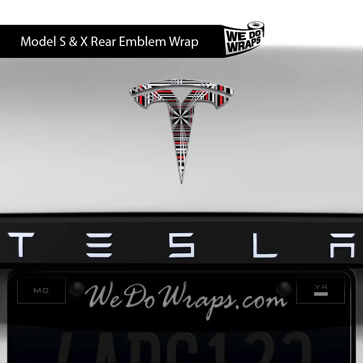 Plaid Tesla Emblem Decals (Front + Back) | Model X - Tesla Emblems