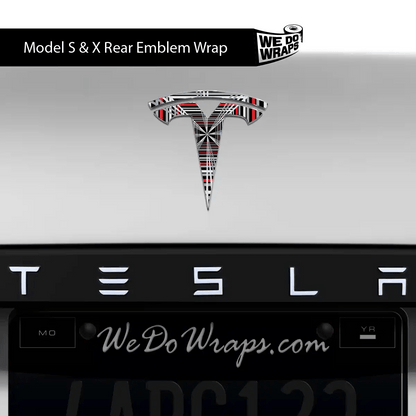 Plaid Tesla Emblem Decals (Front + Back) | Model X - Tesla Emblems