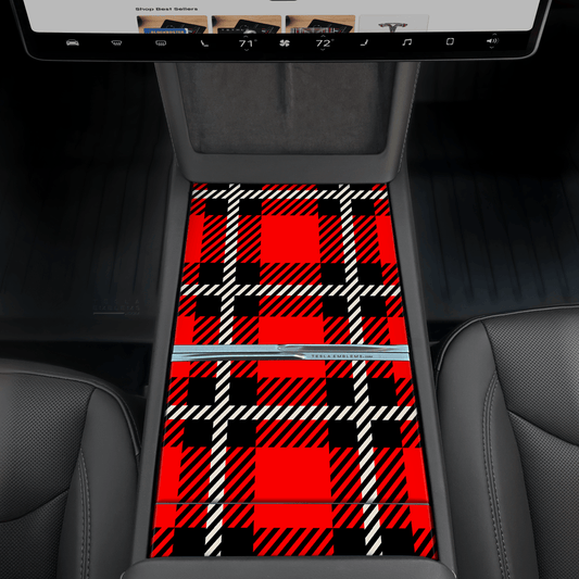 Red Plaid Gen3 Center Console Wrap Kit | 2024+ Model 3 "Highland" - Tesla Emblems