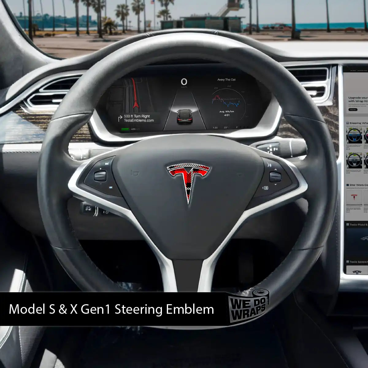 Tartan Plaid Tesla Steering Wheel Emblem Decal - Tesla Emblems