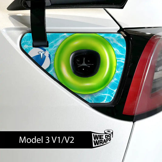 Pool Party Tesla Charge Port Wrap | Model 3 - Tesla Emblems