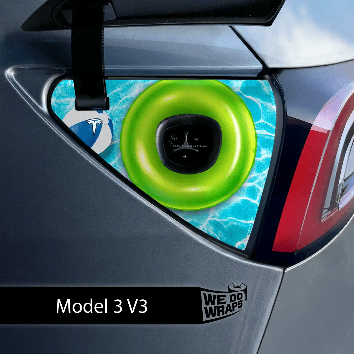 Pool Party Tesla Charge Port Wrap | Model 3 - Tesla Emblems