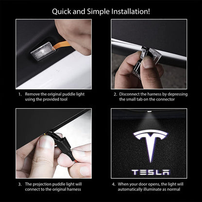 Tesla Door Puddle Light Set | Tesla Logo Projector Lights - Tesla Emblems