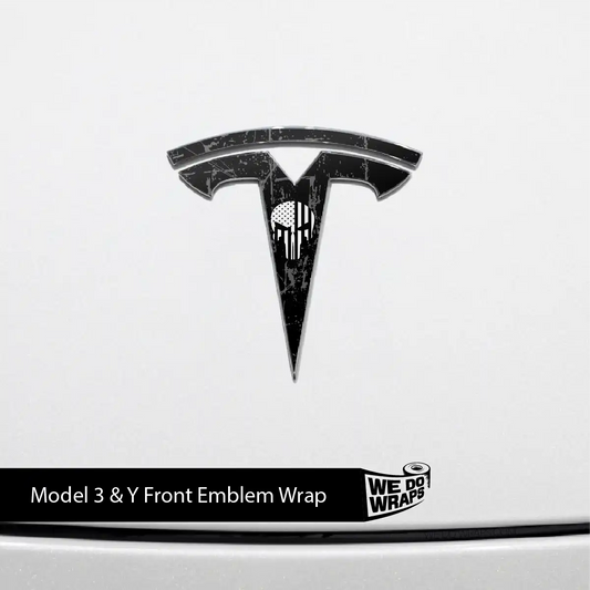 Distressed Skull Tesla Emblem Decals (Front + Back) | Model 3 - Tesla Emblems