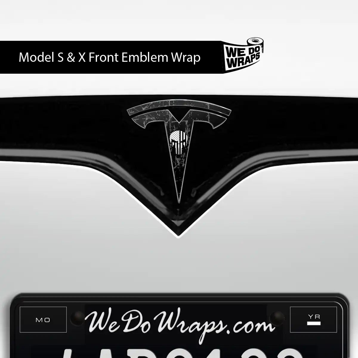Distressed Skull Tesla Emblem Decals (Front + Back) | Model S - Tesla Emblems