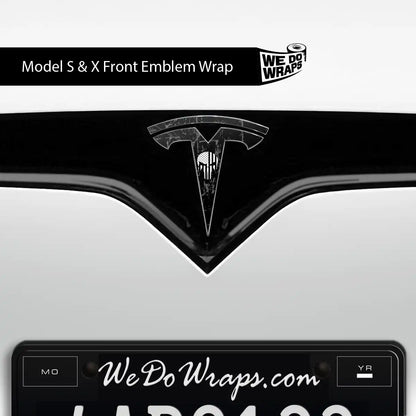 Distressed Skull Tesla Emblem Decals (Front + Back) | Model S - Tesla Emblems