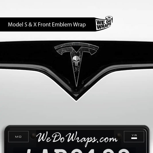 Distressed Skull Tesla Emblem Decals (Front + Back) | Model S - Tesla Emblems