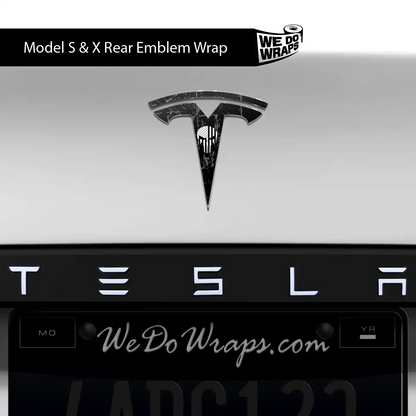 Distressed Skull Tesla Emblem Decals (Front + Back) | Model S - Tesla Emblems
