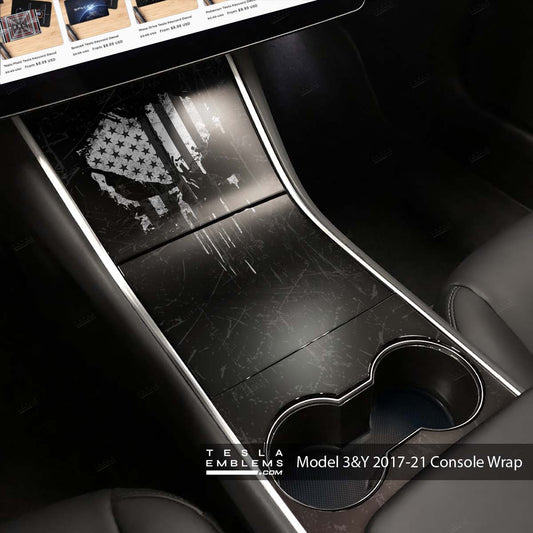 Distressed Skull | Tesla Center Console Wrap Kit | Model 3 ’17-20